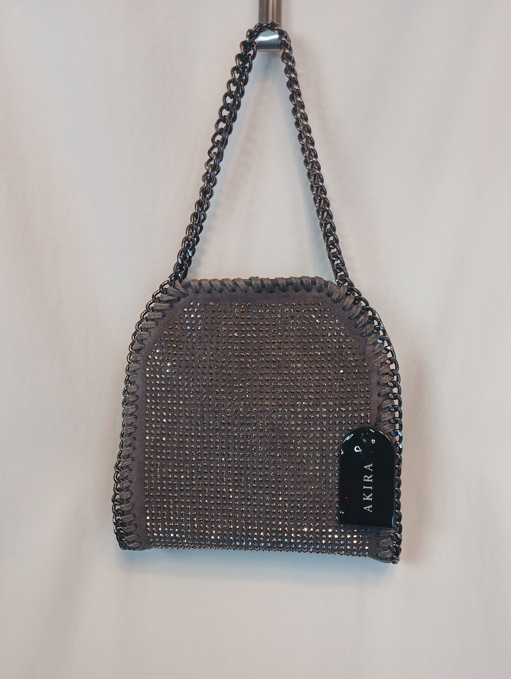 Black Chain & Rhinestone Snap Close Mini Bag With Shoulder Chain New!